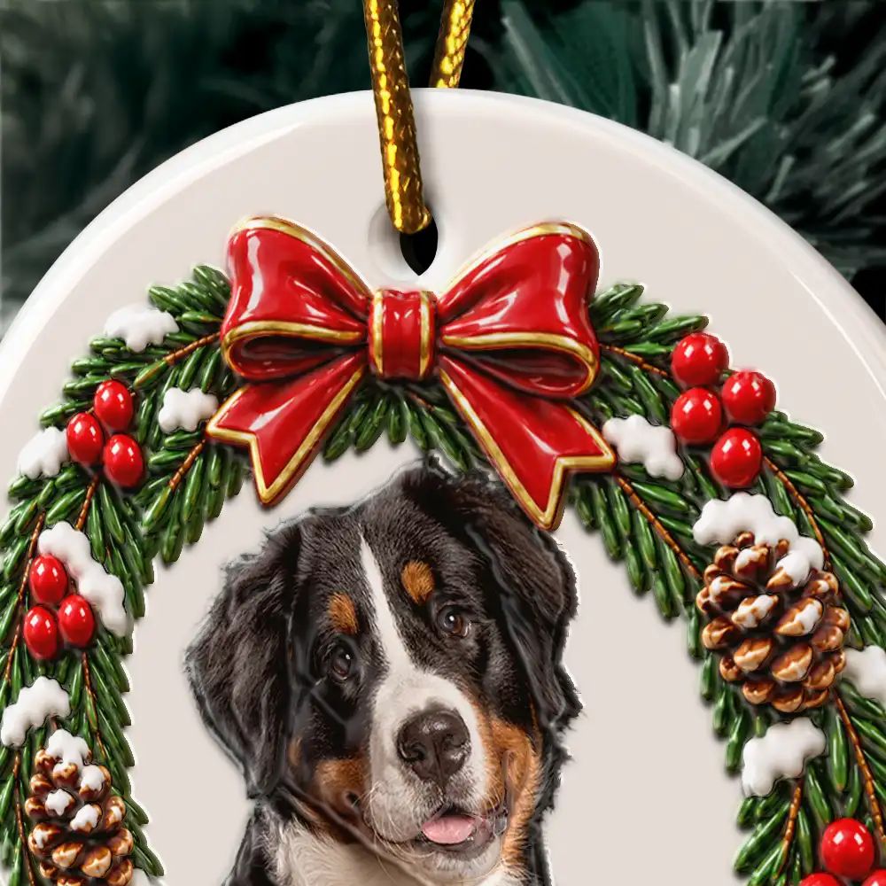 Christmas,Custom Photo,Memorial,Pet Lovers,Pet Memorial,Remove BG Photo,Sentimental - Christmas Memorial Gift For Pet Lovers - Personalized Custom Photo Pet Portrait 3D Embossed Circle Ceramic Ornament