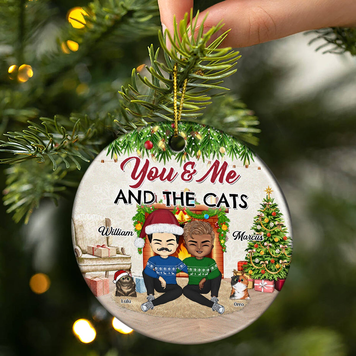 Couples You & Me And The Fur Babies - Christmas Gift For Dog Lovers And Cat Lovers - Personalized Custom Circle Ceramic Ornament