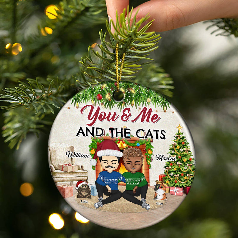 Couples You & Me And The Fur Babies - Christmas Gift For Dog Lovers And Cat Lovers - Personalized Custom Circle Ceramic Ornament
