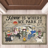 Home Is Where We Park It - Camping Gifts For Couples, Family, Campers, Dog Lovers, Cat Lovers - Personalized Doormat