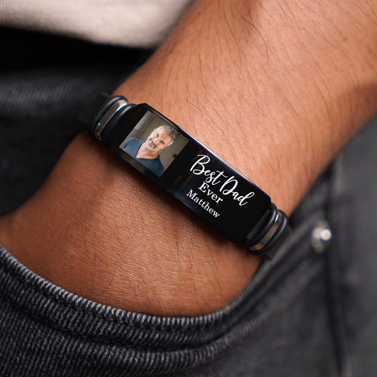Custom Photo Best Mom Dad Ever - Gift For Family, Siblings, Friends - Personalized Wristband Bracelet