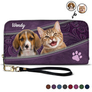 Custom Photo Dogs And Cats Aesthetic Pattern - Loving Gift For Pet Lovers - Personalized Leather Long Wallet