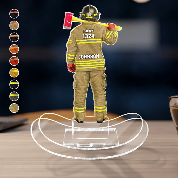 Firefighter Uniform - Gift For Firefighter - Personalized Acrylic Shaking Stand
