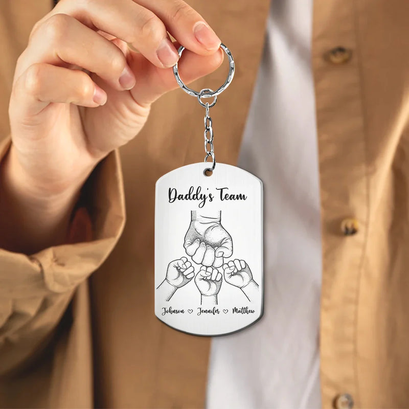 Daddy's Team Fist Bump - Personalized Aluminum Keychain