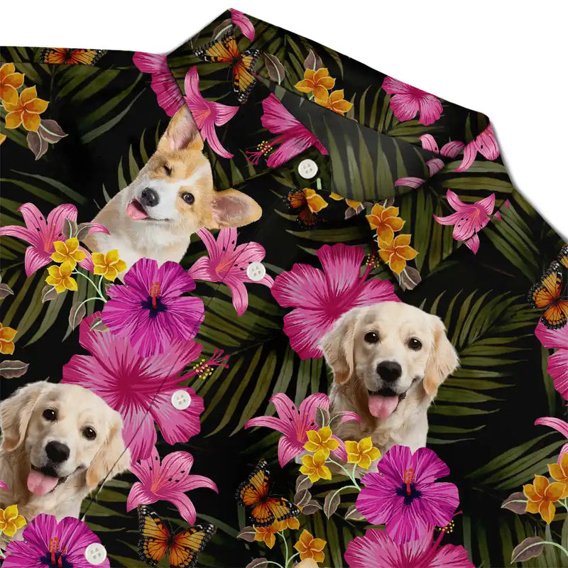 Custom Photo Dark Tropical Flowers - Personalized Hawaiian Shirt
