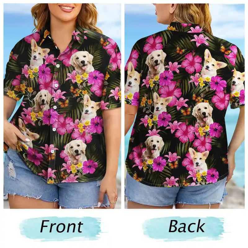 Custom Photo Dark Tropical Flowers - Personalized Hawaiian Shirt