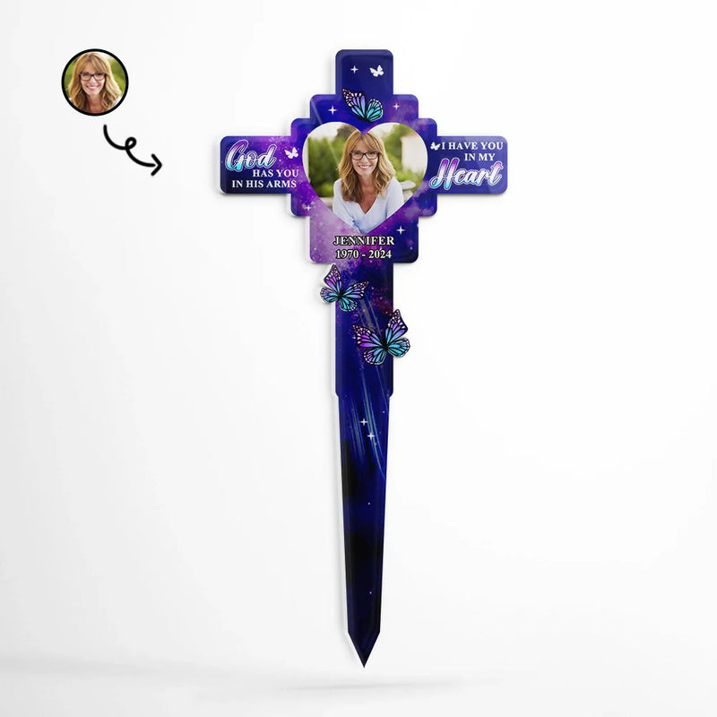 Custom Photo God Has You In His Arm - Personalized Acrylic Plaque Stake