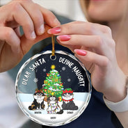Christmas Funny Cartoon Cats On The Naughty List - Personalized Circle Glass Ornament