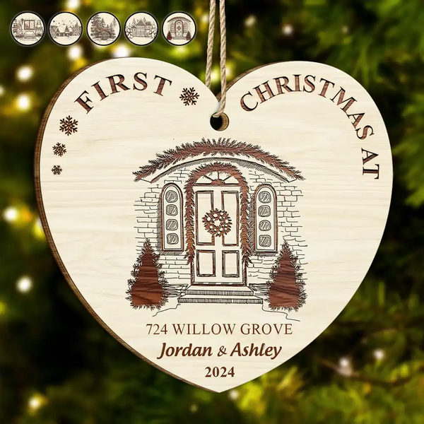 Christmas,Family,Happy - First Christmas In Our New Home - Personalized Custom Shaped Wooden Ornament