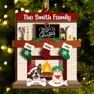 Family - Family Fire Place Stocking Christmas - Personalized 2-Layered Wooden Ornament