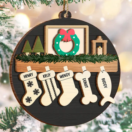 Family And Pet Christmas - Personalized 2-Layered Wooden Ornament