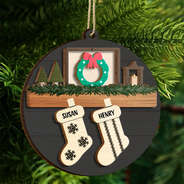 Family - Family And Pet Christmas - Personalized 2-Layered Wooden Ornament