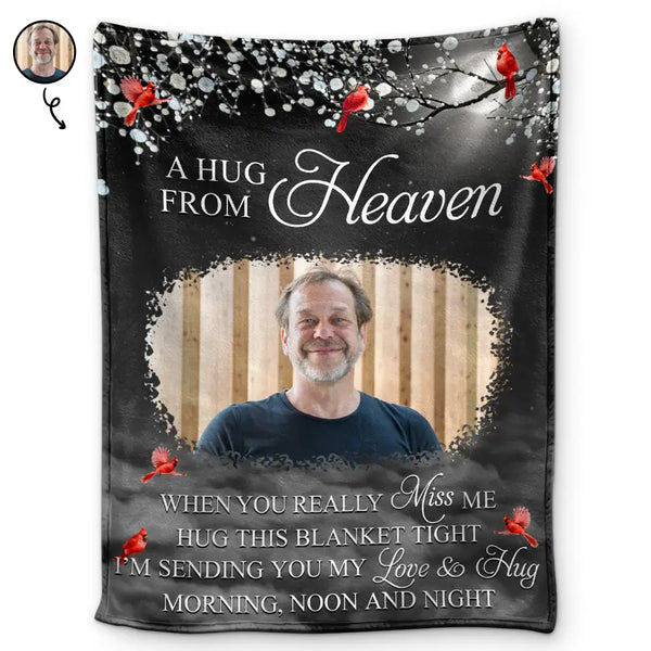 Memorial - Custom Photo A Hug From Heaven - Personalized Fleece Blanket, Sherpa Blanket