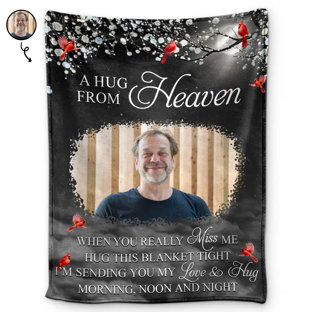 Memorial - Custom Photo A Hug From Heaven - Personalized Fleece Blanket, Sherpa Blanket