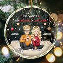 Gift For Couples, Gift For Husband, Gift For Wife, Gift For Boyfriend, Gift For Girlfriend - I'm Yours No Returns Or Refunds Cartoon - Personalized Glass Ornament