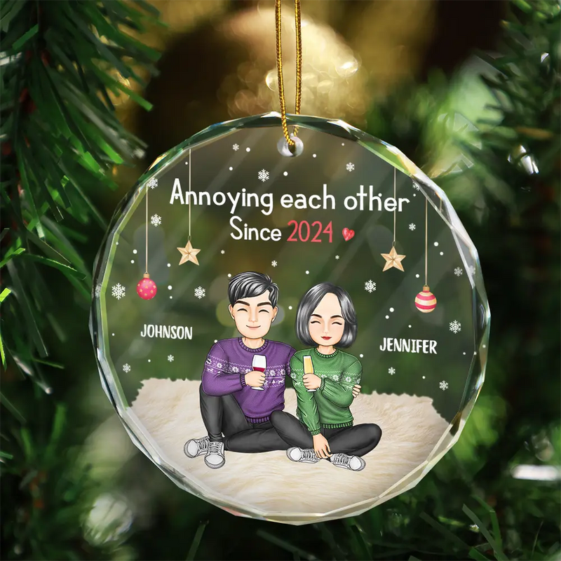 Gift For Couples, Gift For Husband, Gift For Wife, Gift For Boyfriend, Gift For Girlfriend - I'm Yours No Returns Or Refunds Cartoon - Personalized Glass Ornament