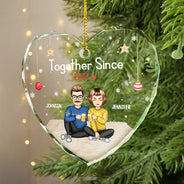 Gift For Couples, Gift For Husband, Gift For Wife, Gift For Boyfriend, Gift For Girlfriend - I'm Yours No Returns Or Refunds Cartoon - Personalized Glass Ornament