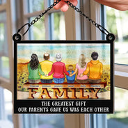 Family,Happy - Family Where Begins The Love Never End - Personalized Window Hanging Suncatcher Ornament