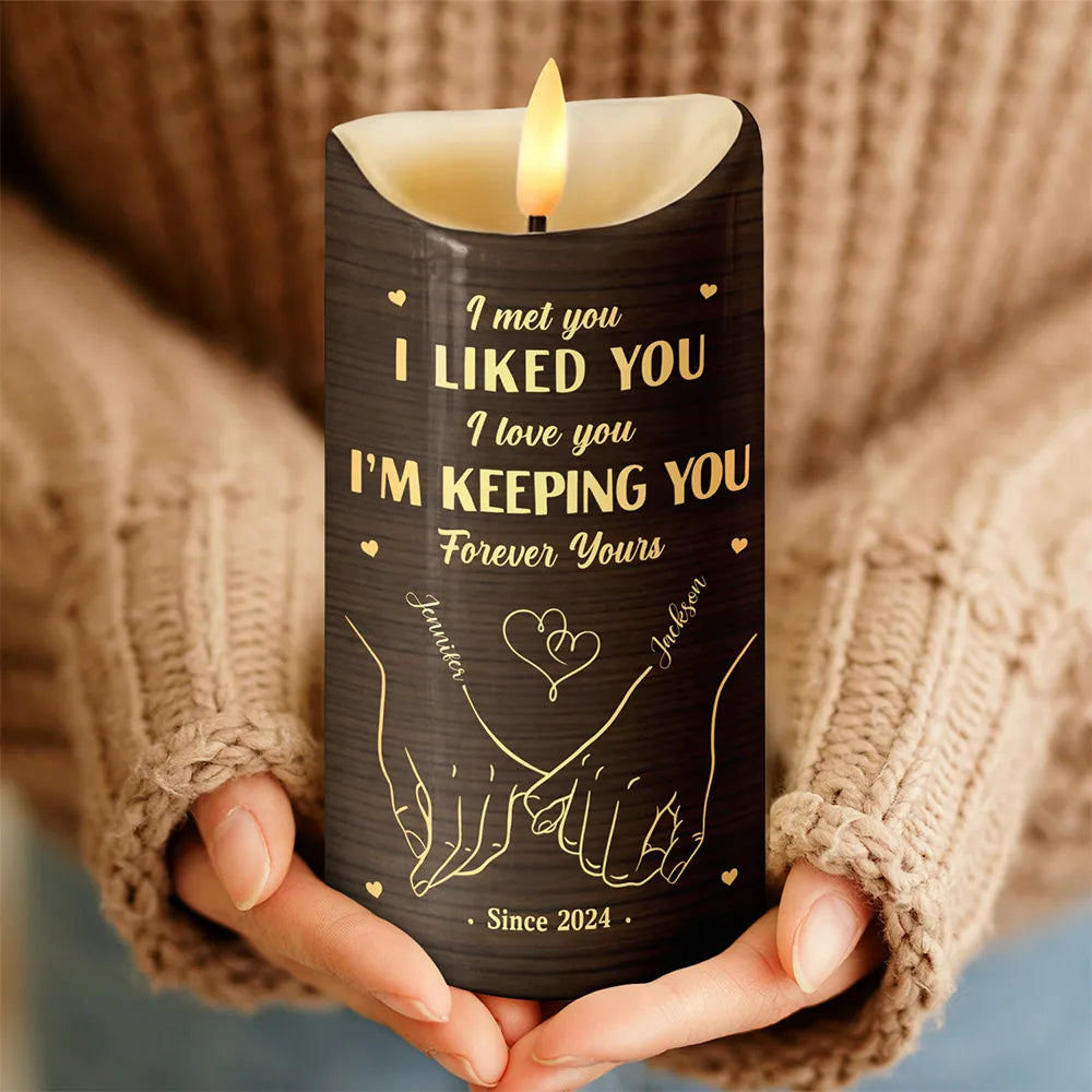 Gift For Couples, Gift For Husband, Gift For Wife, Gift For Boyfriend, Gift For Girlfriend - I Met You I Like You Couples - Personalized Flameless LED Candle