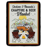 Gift For Couples, Gift For Husband, Gift For Wife, Gift For Boyfriend, Gift For Girlfriend - Campfire & Coffee Blanket Camping - Personalized Fleece Blanket, Sherpa Blanket