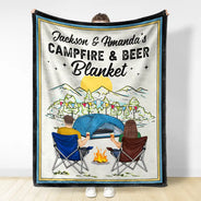 Gift For Couples, Gift For Husband, Gift For Wife, Gift For Boyfriend, Gift For Girlfriend - Campfire & Coffee Blanket Camping - Personalized Fleece Blanket, Sherpa Blanket