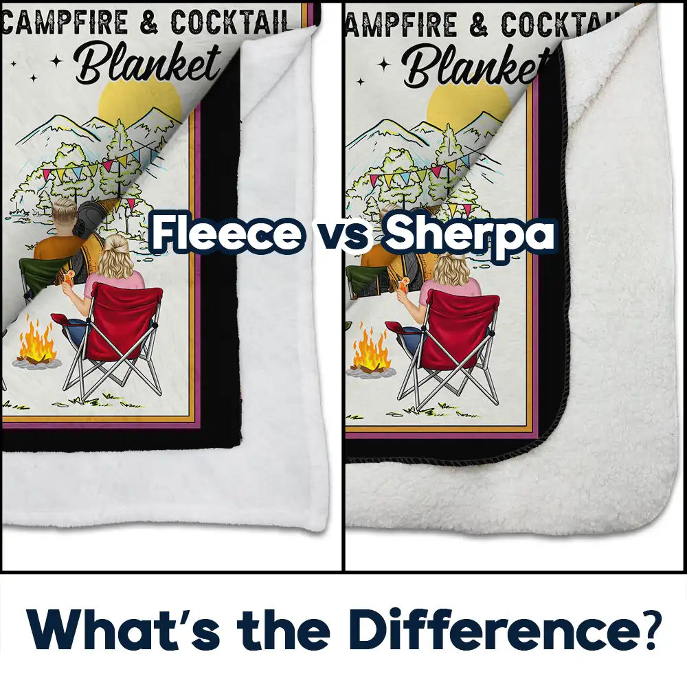 Gift For Couples, Gift For Husband, Gift For Wife, Gift For Boyfriend, Gift For Girlfriend - Campfire & Coffee Blanket Camping - Personalized Fleece Blanket, Sherpa Blanket