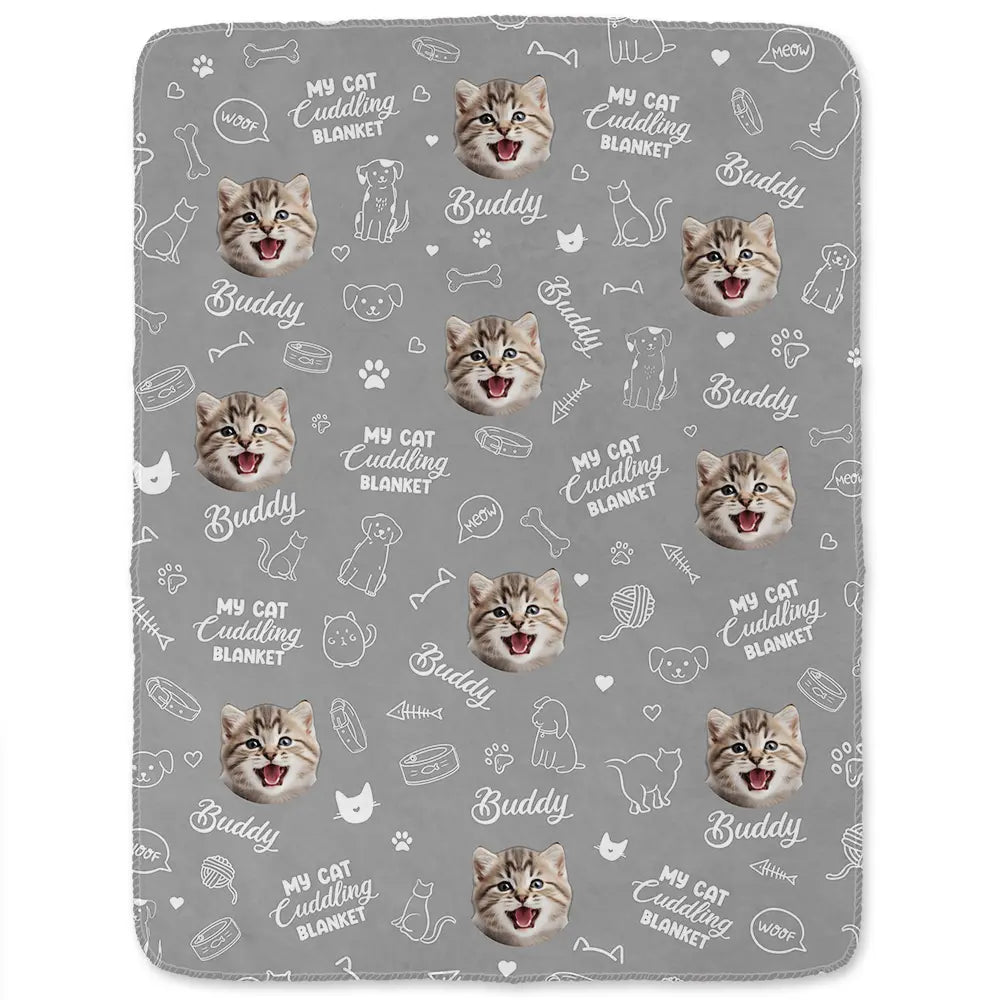 Custom Photo,Pet Lovers,Dog Lovers,Cat Lovers - Custom Photo My Cat Cuddling Blanket - Personalized Fleece Blanket, Sherpa Blanket
