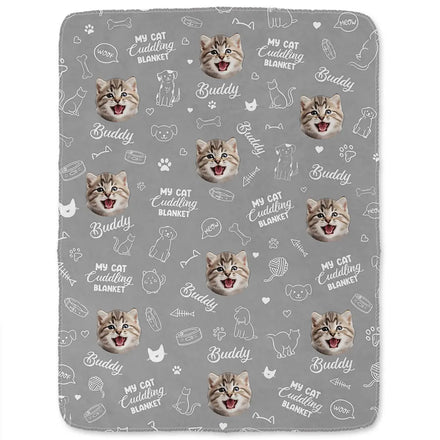 Custom Photo My Cat Cuddling Blanket - Personalized Fleece Blanket, Sherpa Blanket