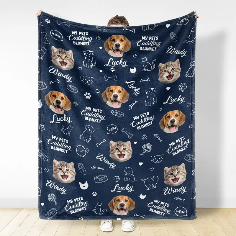 Custom Photo,Pet Lovers,Dog Lovers,Cat Lovers - Custom Photo My Cat Cuddling Blanket - Personalized Fleece Blanket, Sherpa Blanket
