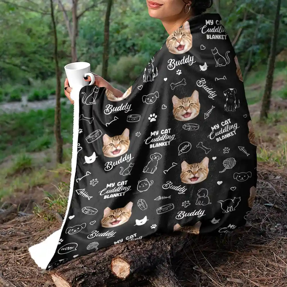 Custom Photo,Pet Lovers,Dog Lovers,Cat Lovers - Custom Photo My Cat Cuddling Blanket - Personalized Fleece Blanket, Sherpa Blanket
