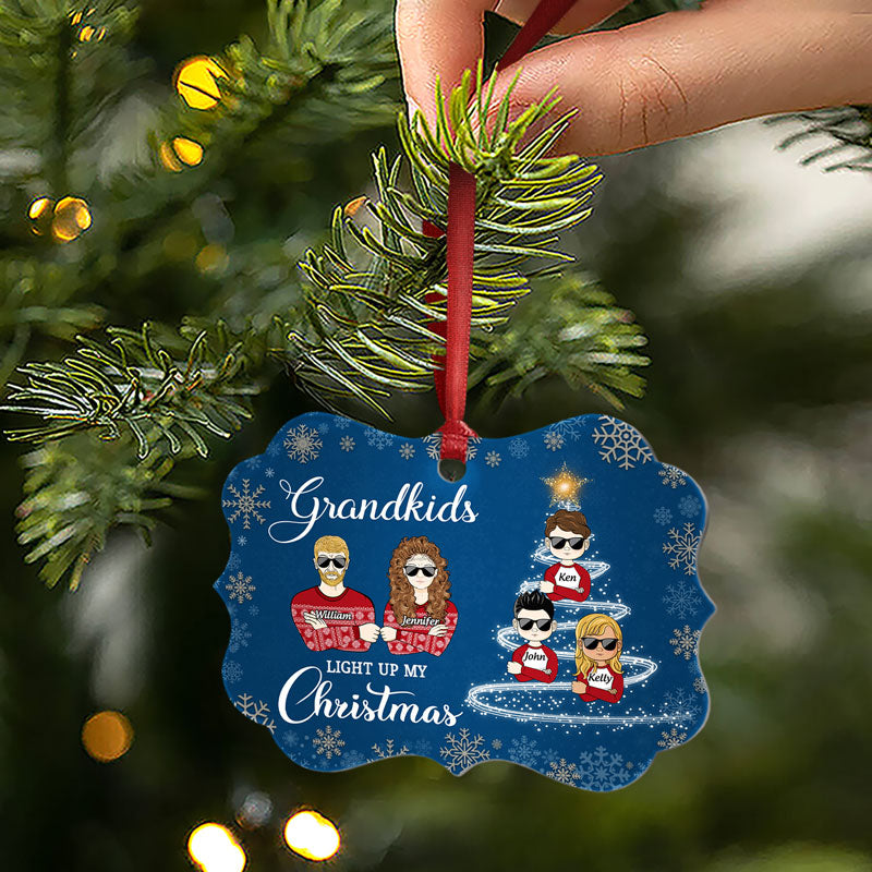 Grandkids Light Up My Christmas - Christmas Gift For Grandparents - Personalized Custom Aluminum Ornament