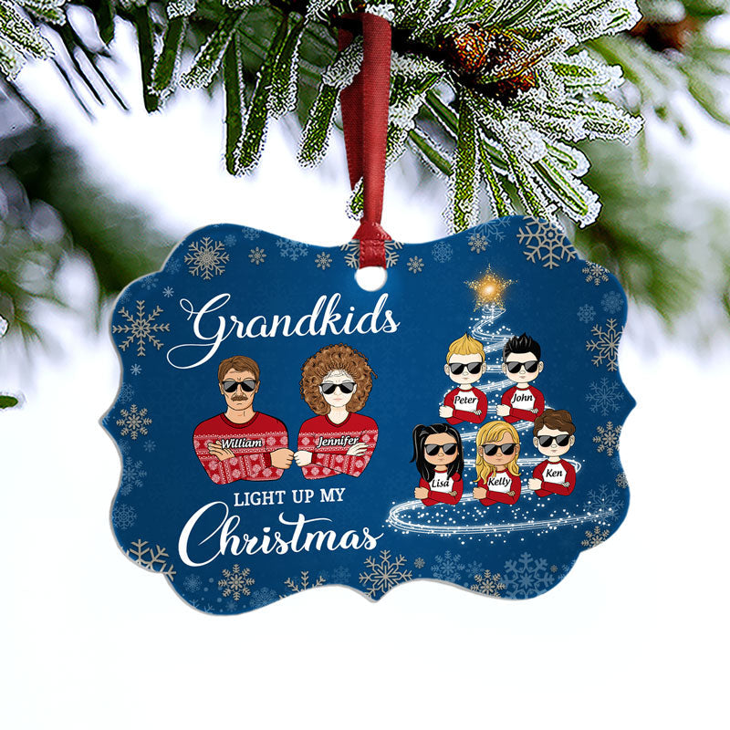 Grandkids Light Up My Christmas - Christmas Gift For Grandparents - Personalized Custom Aluminum Ornament