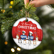Meowy Christmas Cat Couple - Christmas Gift For Couples - Personalized Custom Circle Ceramic Ornament
