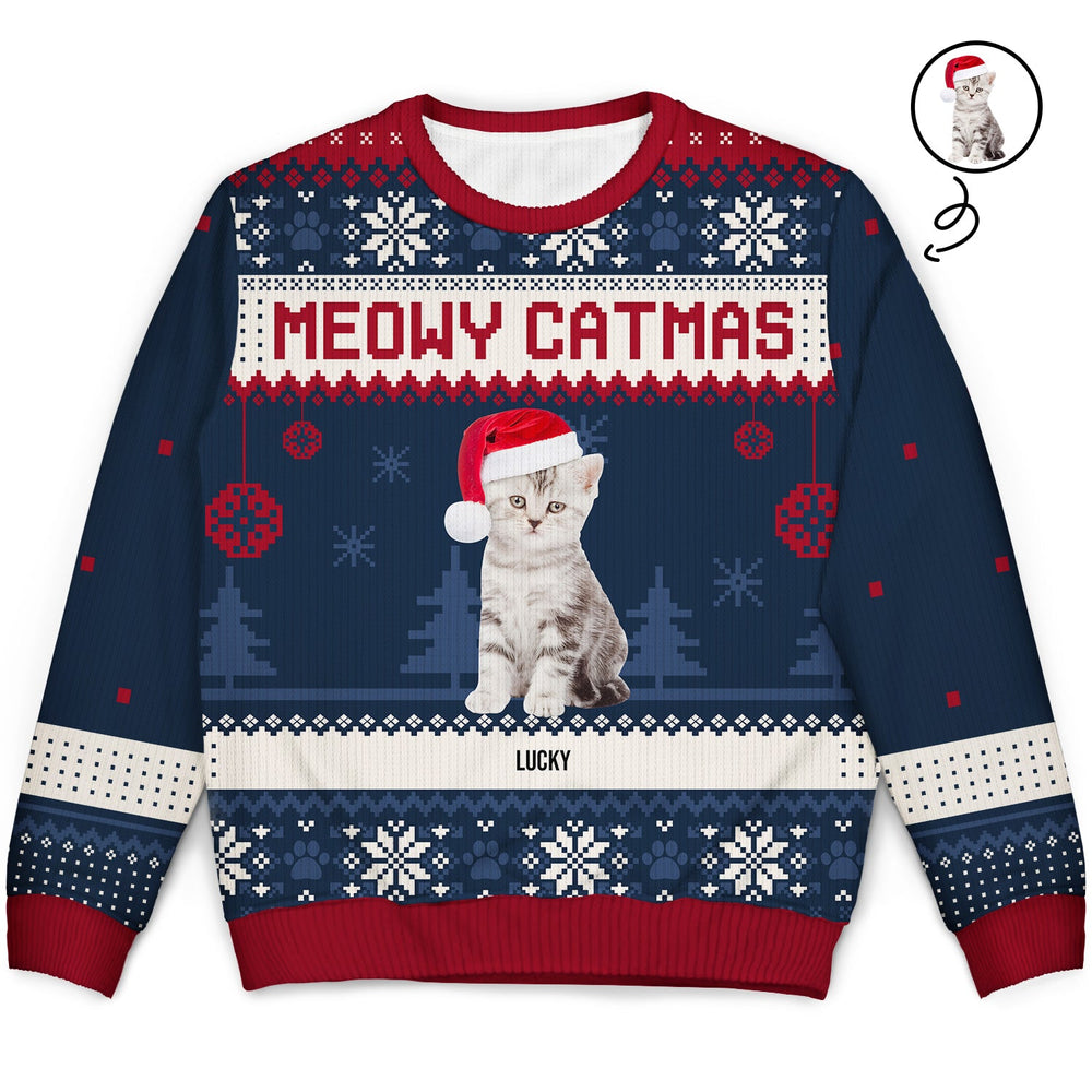Custom Photo Meowy Catmas Is This Jolly Enough - Christmas Gift For Cat Lovers - Personalized Unisex Ugly Sweater