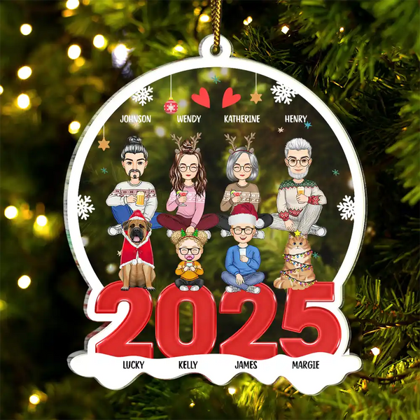 All Family With Dog Cat - Christmas Gift For Family - Personalized Custom Shaped Acrylic Ornament