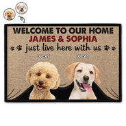 Custom Photo Just Live Here With Us - Gift For Pet Lovers - Personalized Doormat