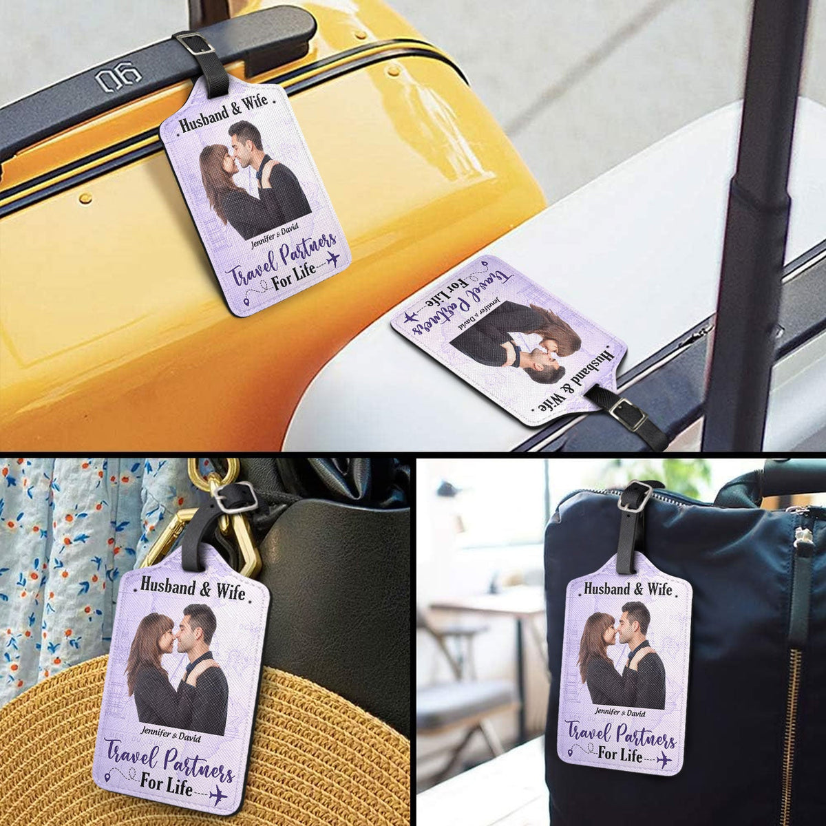Custom Photo Husband & Wife Travel Partners For Life - Gift For Couples - Personalized Luggage Tag