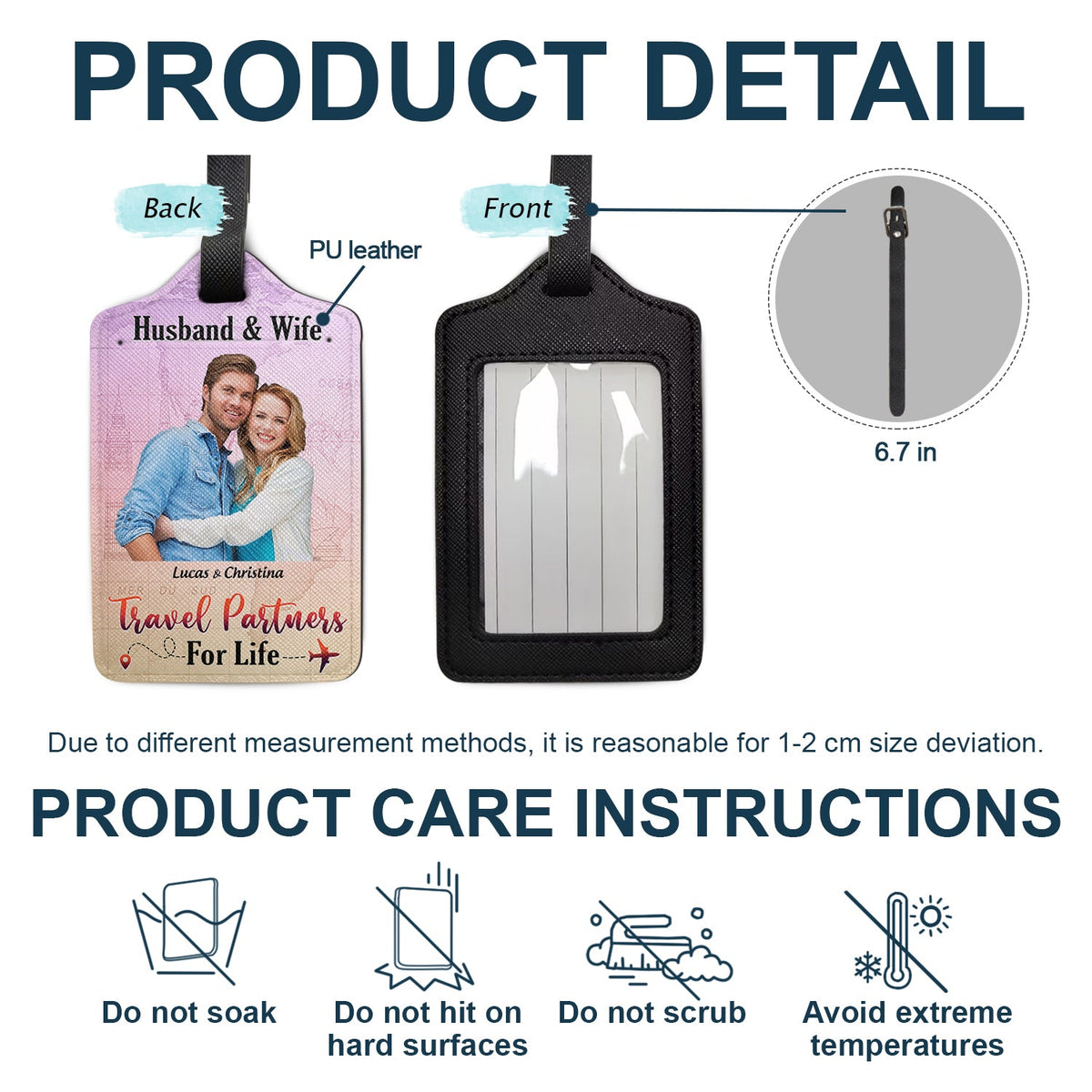 Custom Photo Husband & Wife Travel Partners For Life - Gift For Couples - Personalized Luggage Tag