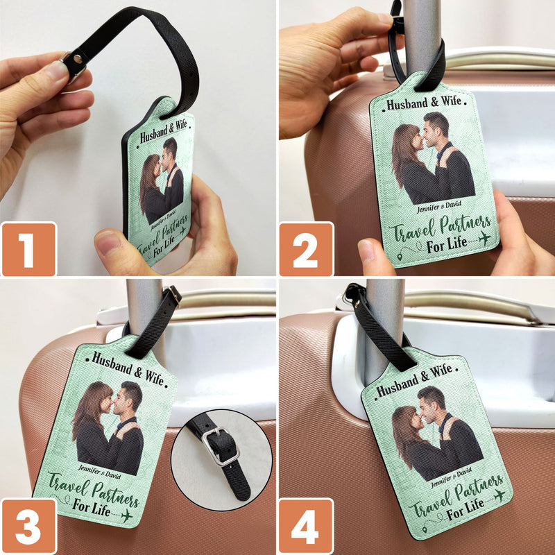 Custom Photo Husband & Wife Travel Partners For Life - Gift For Couples - Personalized Luggage Tag