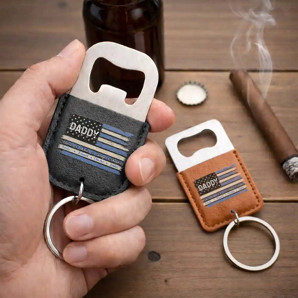 Gift For Father,Gift For Grandpa,Gift For Men,Happy,Retirement,Independence Day,America 250th - Stars And Stripes Dad Papa Grandfather - Personalized Leather Bottle Opener Keychain
