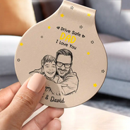 Gift For Father,Gift For Grandpa,Custom Photo,Dog Dad,Cat Dad,Pet Dad,Non-Eng,Photo - Pencil Sketch,Grateful - Custom Photo Pencil Sketch Drive Safe Daddy Grandpa - Personalized Custom Shaped Leather Keychain
