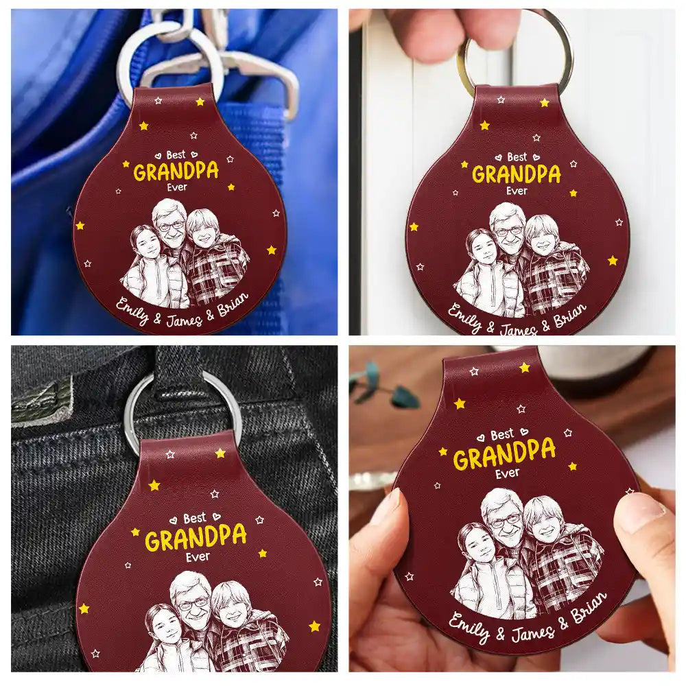 Gift For Father,Gift For Grandpa,Custom Photo,Dog Dad,Cat Dad,Pet Dad,Non-Eng,Photo - Pencil Sketch,Grateful - Custom Photo Pencil Sketch Drive Safe Daddy Grandpa - Personalized Custom Shaped Leather Keychain