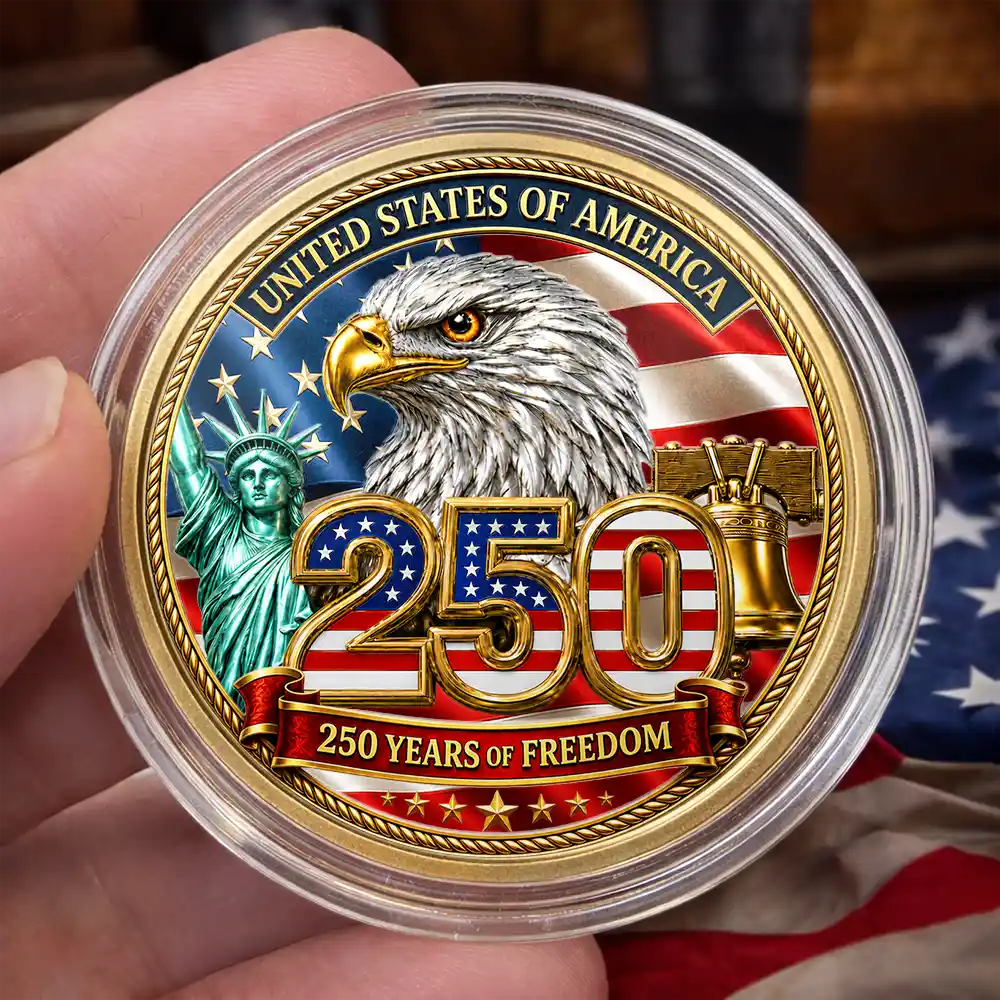 America 250th,Independence Day,Gift For Yourself,Proud,Custom Text - Stars And Stripes 4th of July America 250th Anniversary - Personalized Commemorative Keepsake Coin