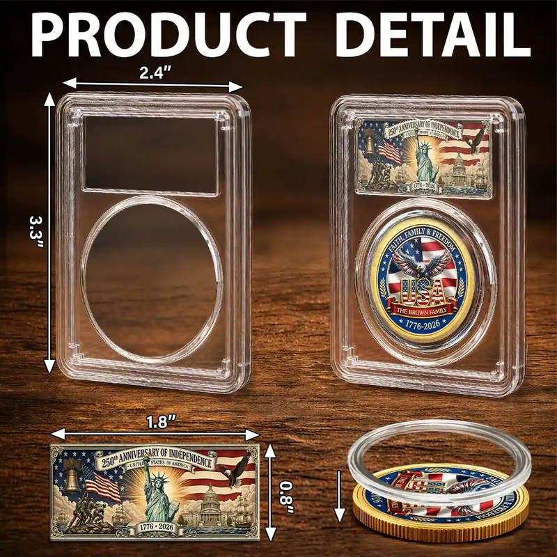 America 250th,Custom Photo,Independence Day,Gift For Yourself,Proud,Upload Full Photo - Custom Photo Stars And Stripes Faith, Family & Freedom - Personalized Commemorative Keepsake Coin