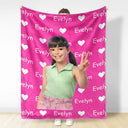 Top Market,Adorable,Art Design,Gift For Kids,Photo - Cartoon Portrait - Custom Photo Cartoon Portrait Kid Name & Heart Pattern - Personalized Fleece Blanket, Sherpa Blanket