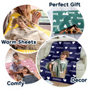 Top Market,Adorable,Art Design,Gift For Kids,Photo - Cartoon Portrait - Custom Photo Cartoon Portrait Kid Name & Heart Pattern - Personalized Fleece Blanket, Sherpa Blanket