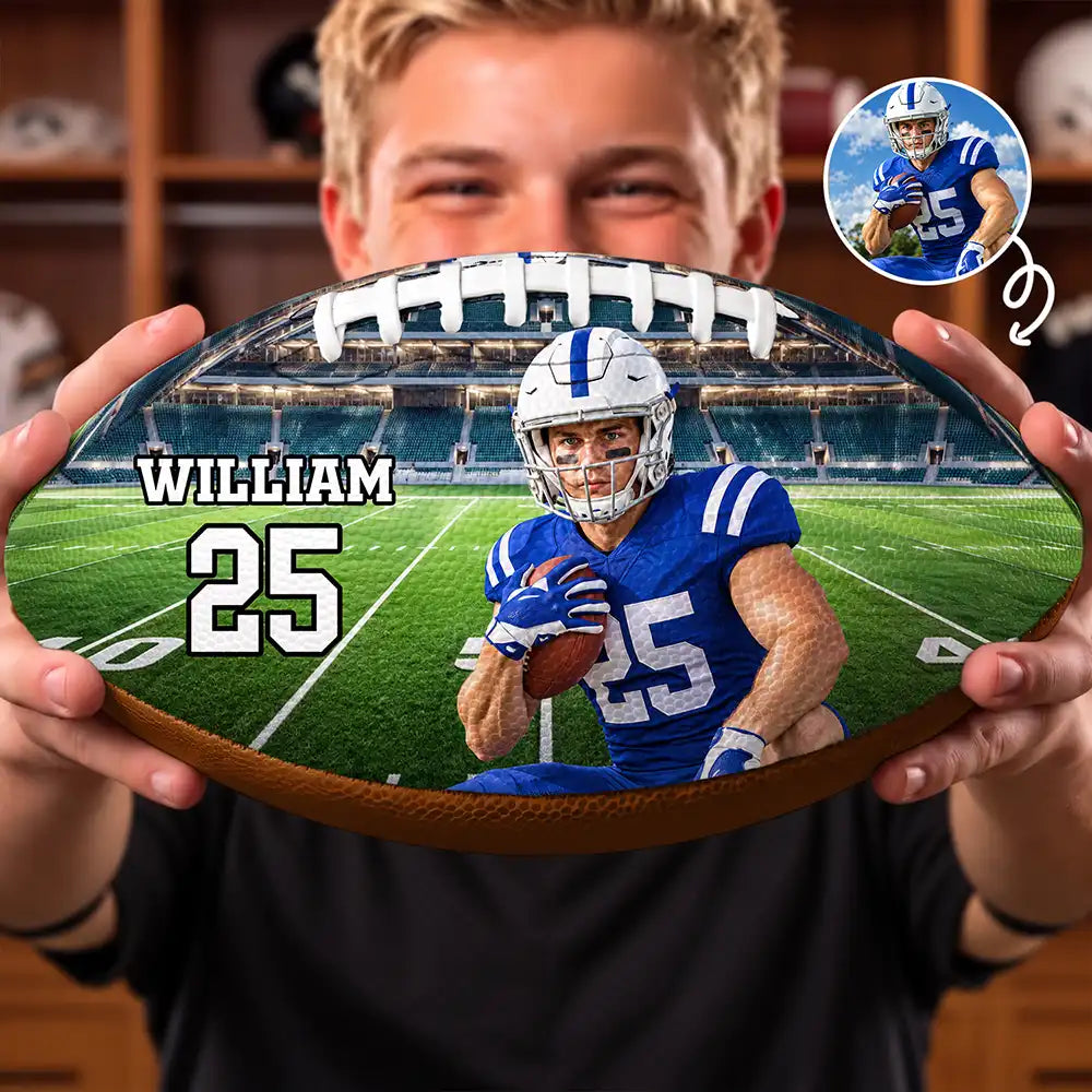 Christmas,Custom Photo,Football,Gift For Kids,Happy,Remove BG Photo,Top Market - Senior Night Gift For Football Team Player - Personalized Custom Photo Stadium Background Leather Football