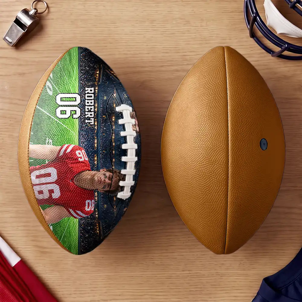 Christmas,Custom Photo,Football,Gift For Kids,Happy,Remove BG Photo,Top Market - Senior Night Gift For Football Team Player - Personalized Custom Photo Stadium Background Leather Football