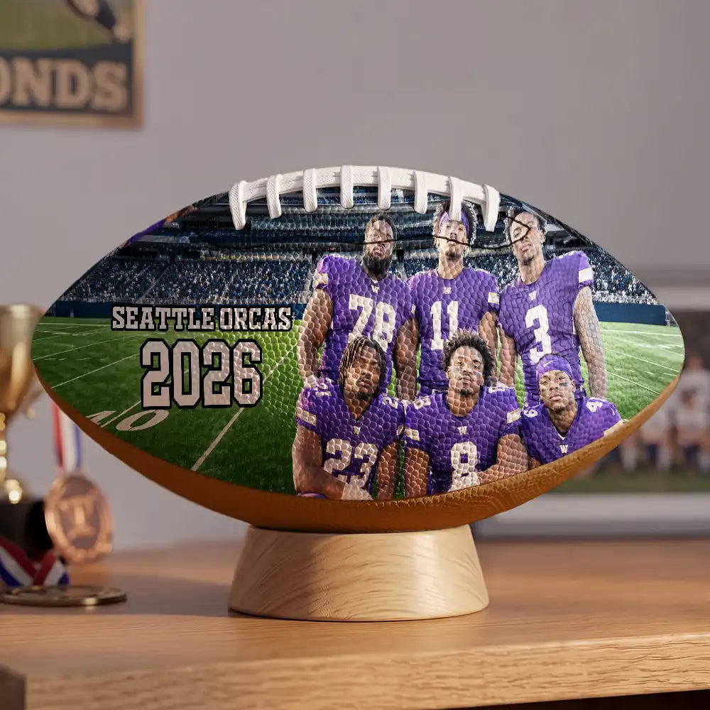 Christmas,Custom Photo,Football,Gift For Kids,Happy,Remove BG Photo,Top Market - Senior Night Gift For Football Team Player - Personalized Custom Photo Stadium Background Leather Football