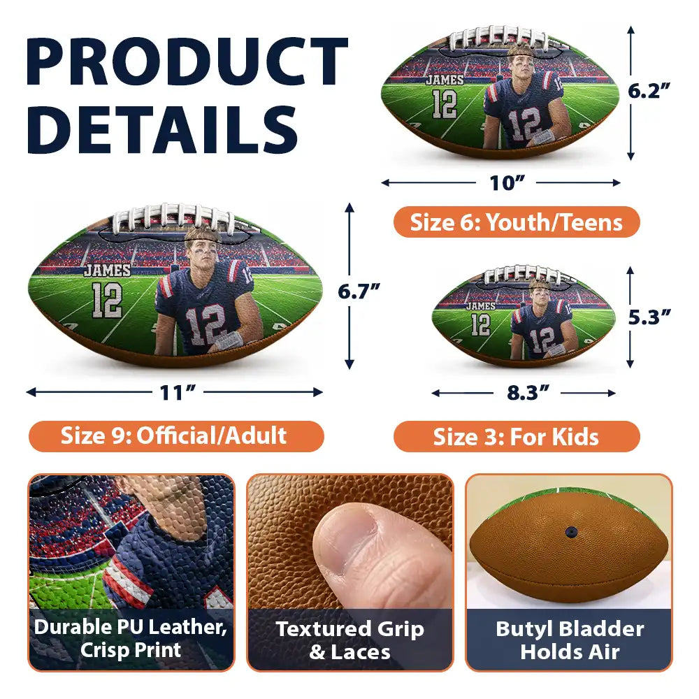 Christmas,Custom Photo,Football,Gift For Kids,Happy,Remove BG Photo,Top Market - Senior Night Gift For Football Team Player - Personalized Custom Photo Stadium Background Leather Football